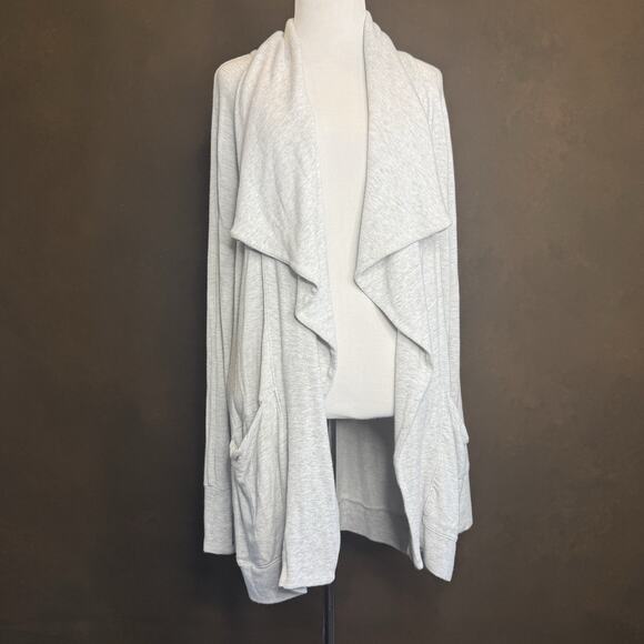Athleta Cardigan Heather Gray Drape Open Front Thumb Holes Long Slv Pockets M - Picture 1 of 11